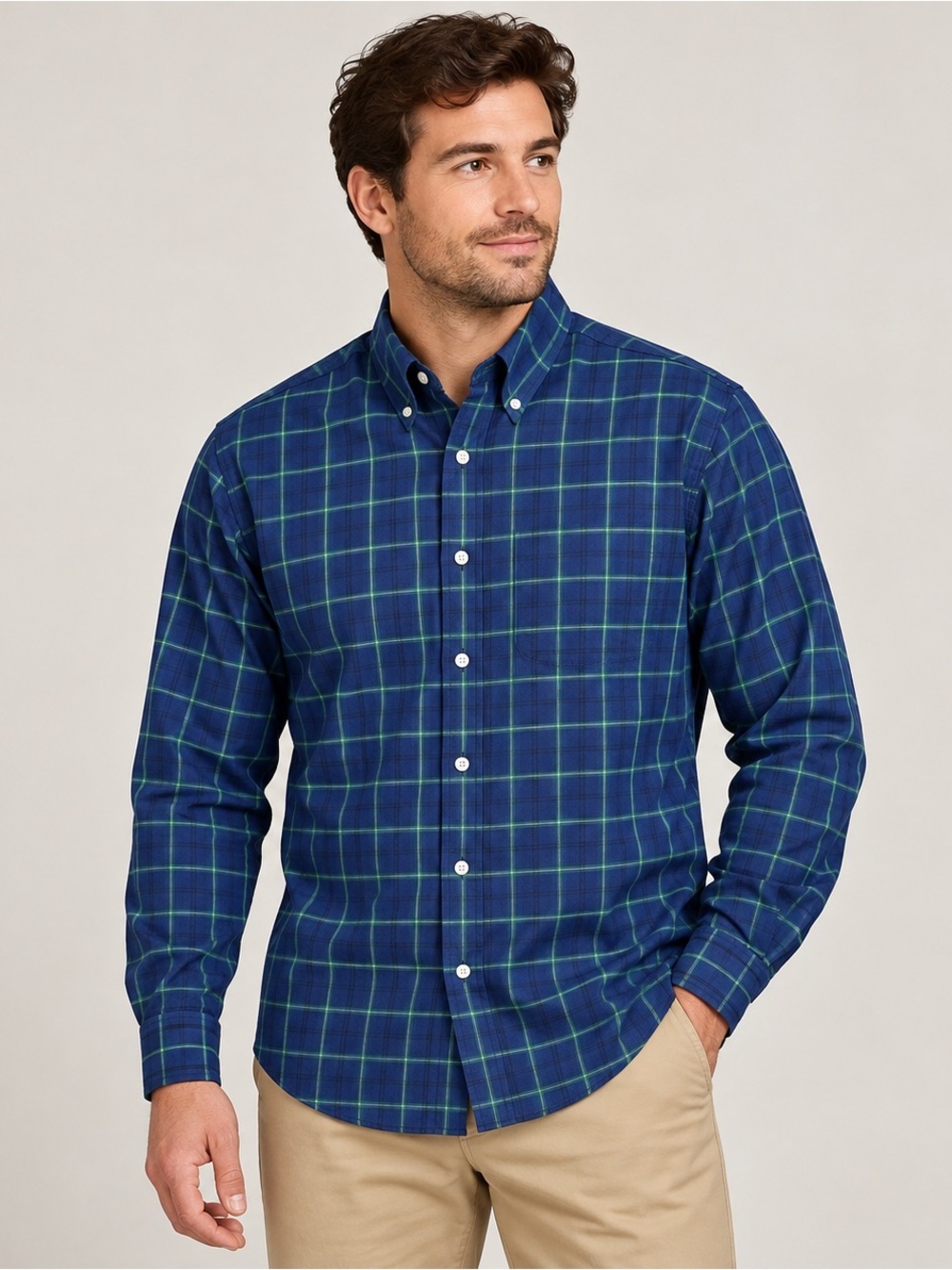 Brooks Brothers 1818 Regent Button Down Shirt Mens Large Blue Green Plaid